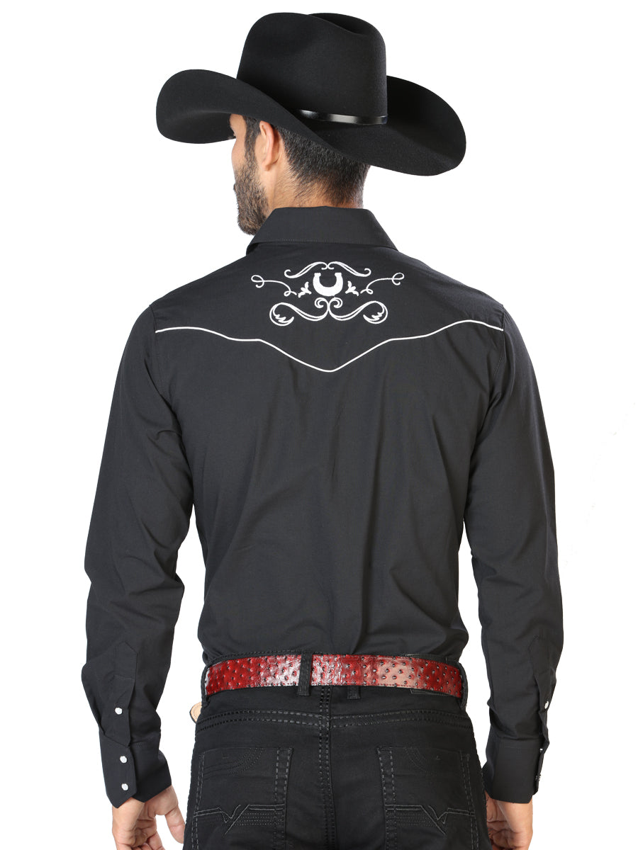 El Senor de los Cielos Men's Embroidery Western Shirt Black/White 42945