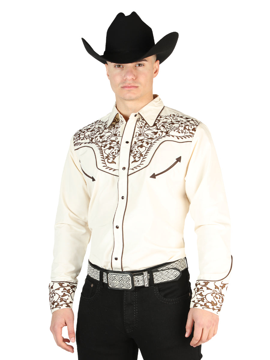 El General Men’s Embroidery Western Shirt – Beige/Black – Style 44196
