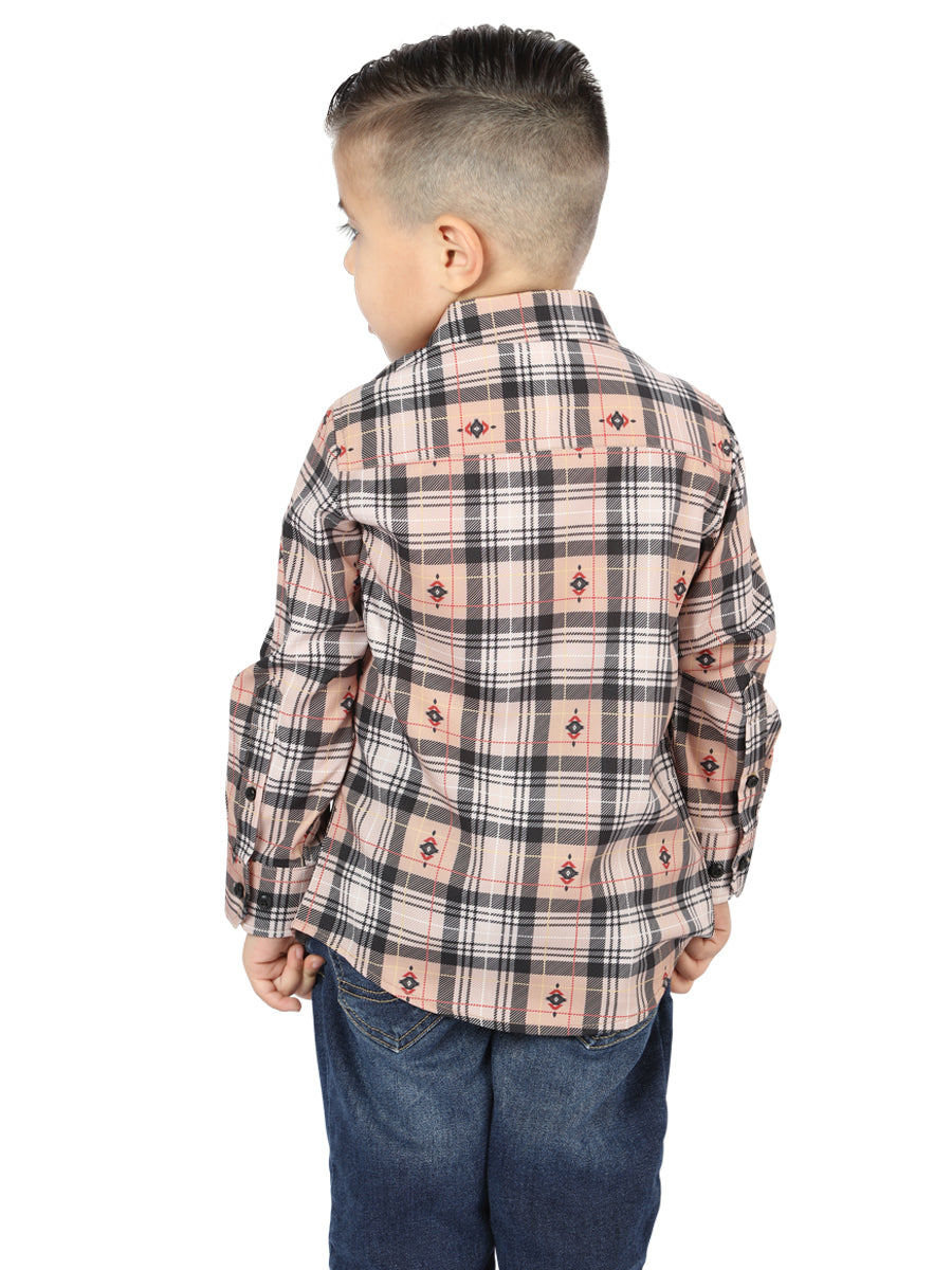 El Senor De los Cielos Kids Casual Long Sleeve Shirt - Beige/Black 44732