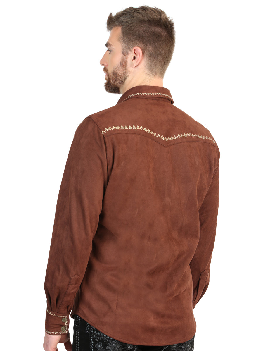 El General Men’s Long Sleeve Western Suede Shirt - Brown 45884