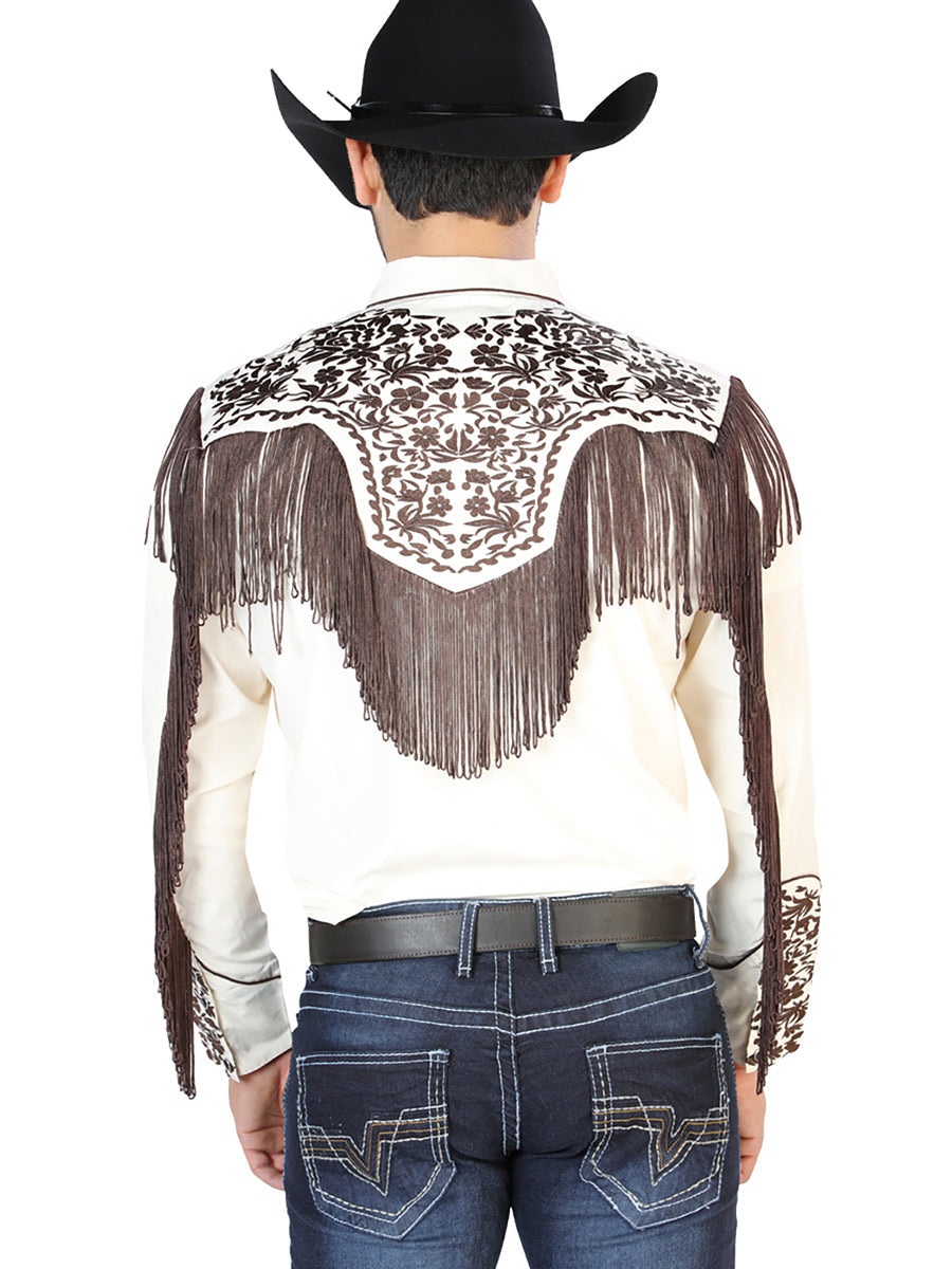 El Señor de los Cielos Fringe Embroidery Shirt Beige/Brown 126710