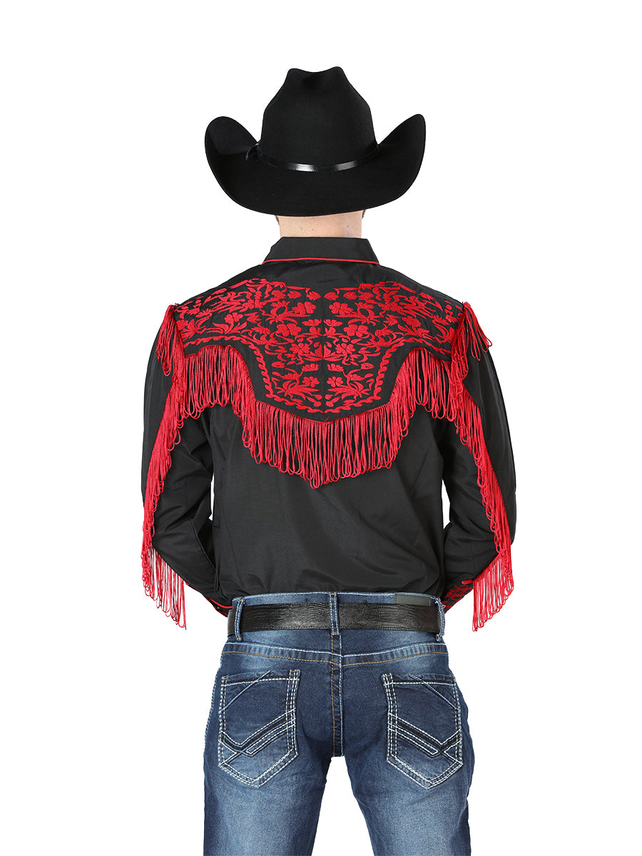 El Señor de los Cielos Fringe Embroidery Shirt Black/Red 126726