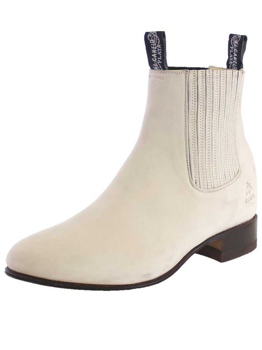 El Canelo "Plata" Premium Charro Ankle Boot – Suede Bone – Style 229