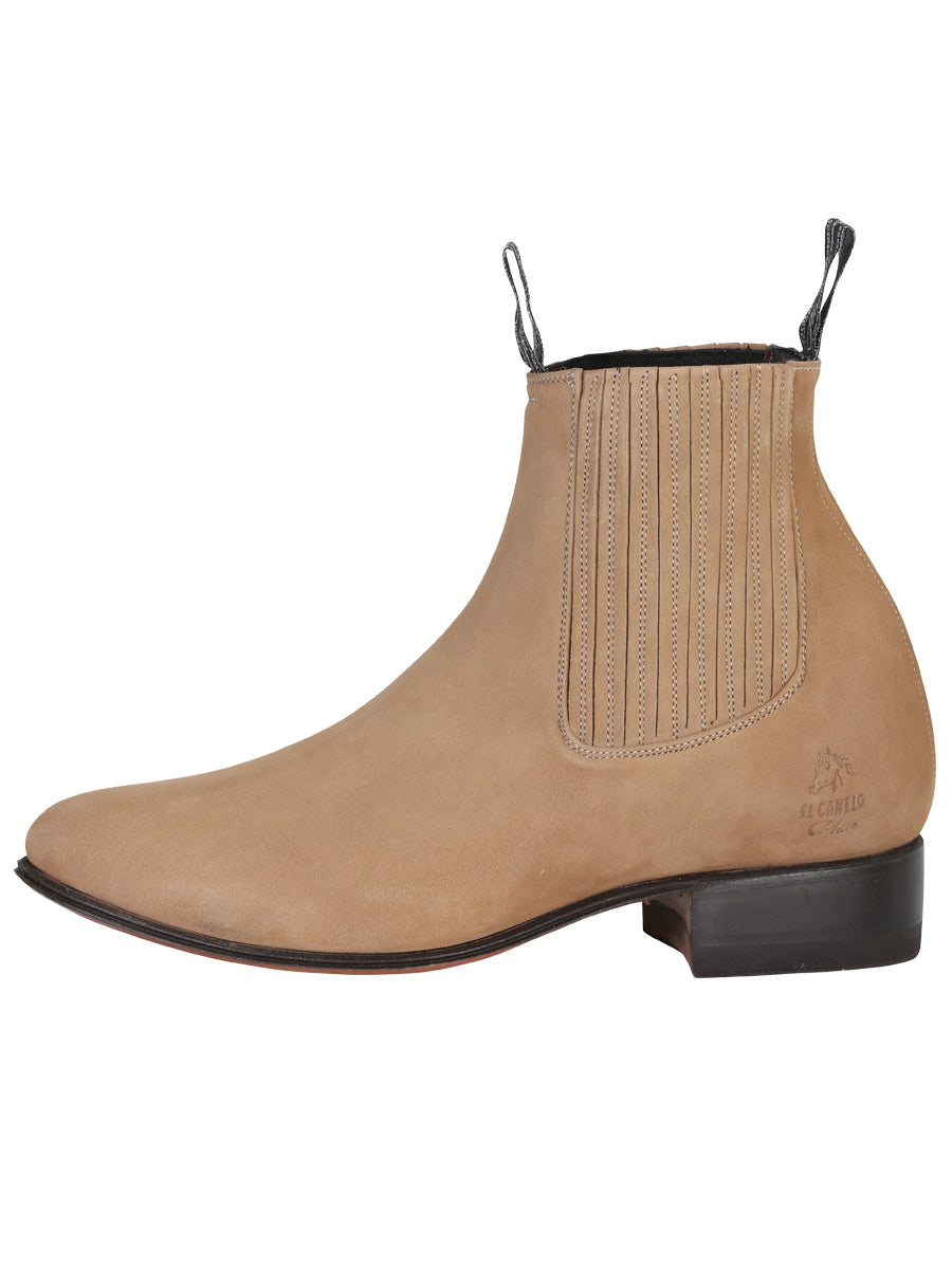 El Canelo "Plata" Premium Charro Ankle Boot – Nubuck Beige – Style 230