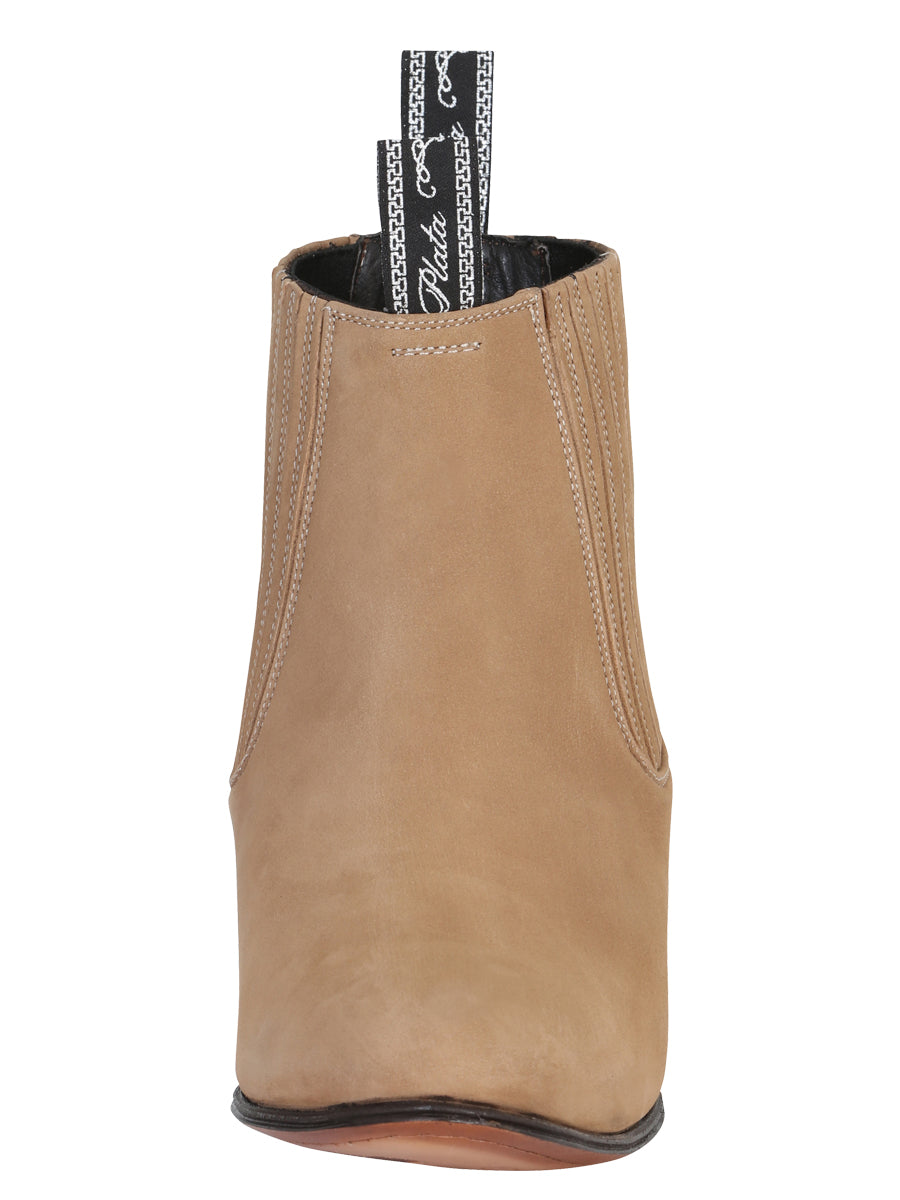 El Canelo "Plata" Premium Charro Ankle Boot – Nubuck Beige – Style 230
