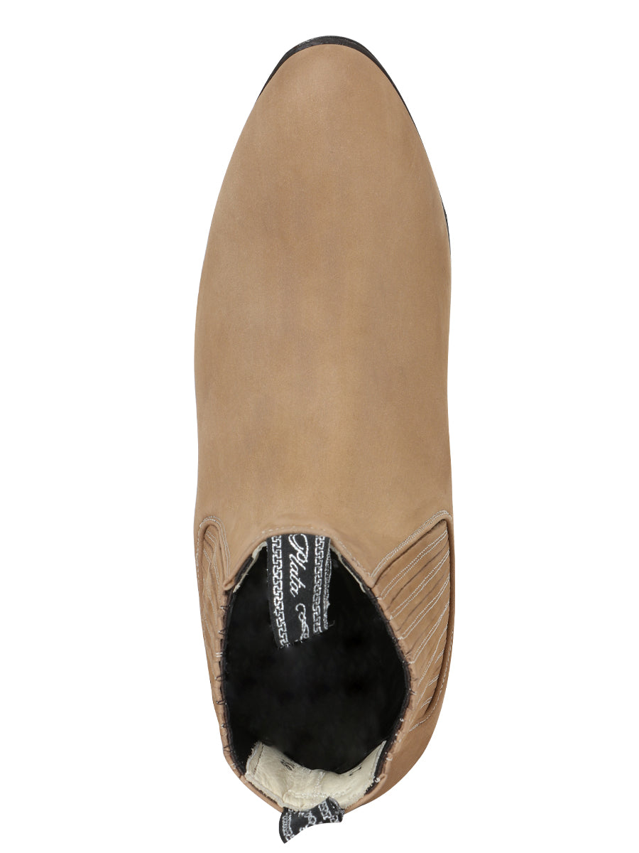 El Canelo "Plata" Premium Charro Ankle Boot – Nubuck Beige – Style 230