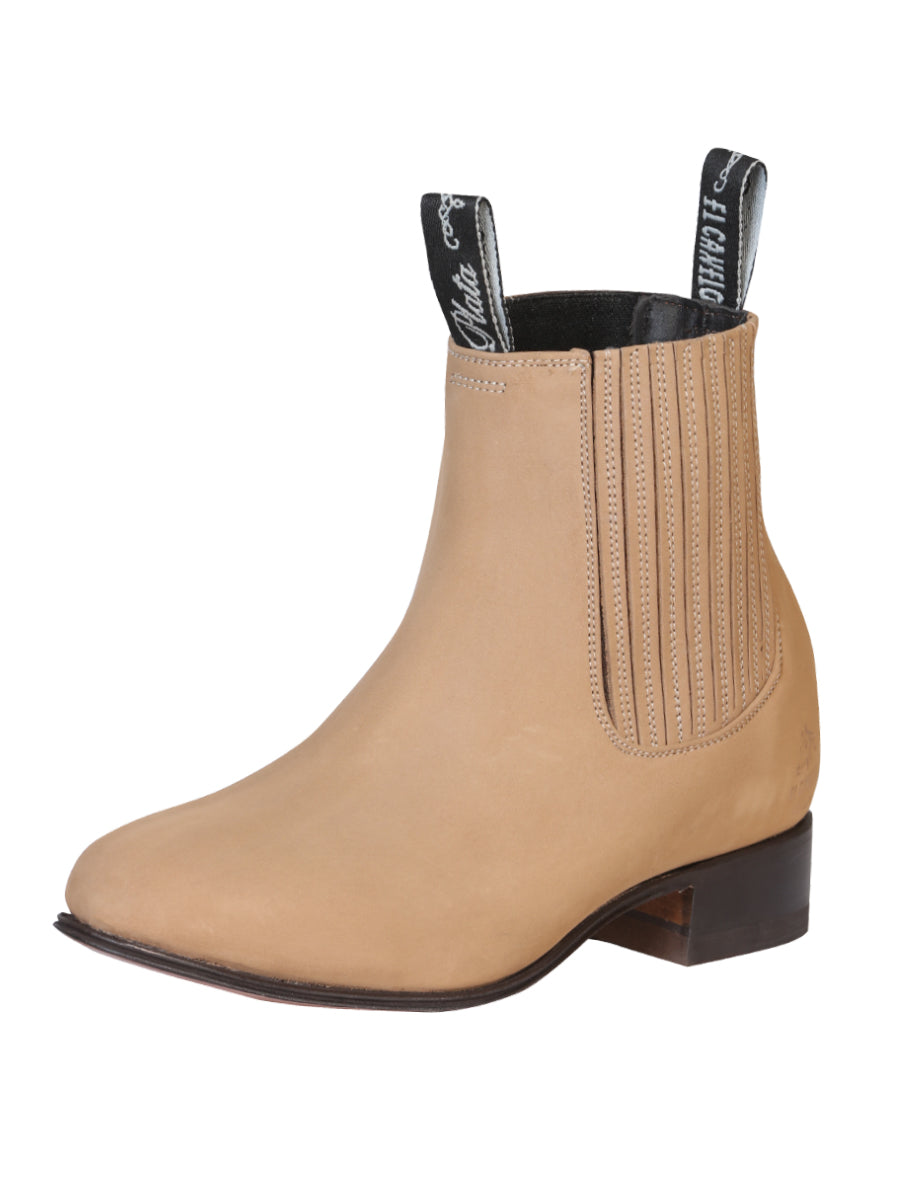 El Canelo "Plata" Premium Charro Ankle Boot – Nubuck Beige – Style 230