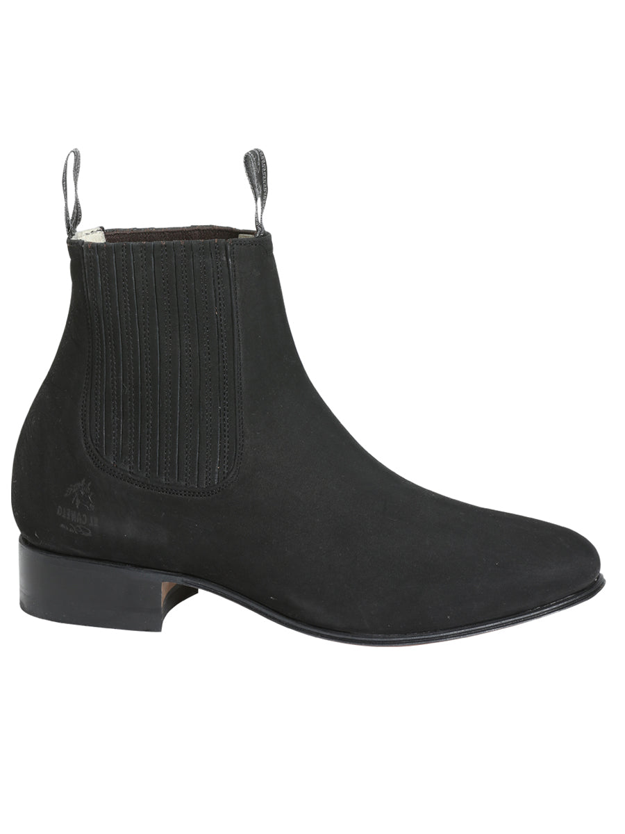 El Canelo "Plata" Premium Charro Ankle Boot – Black Nubuck – Style 3663