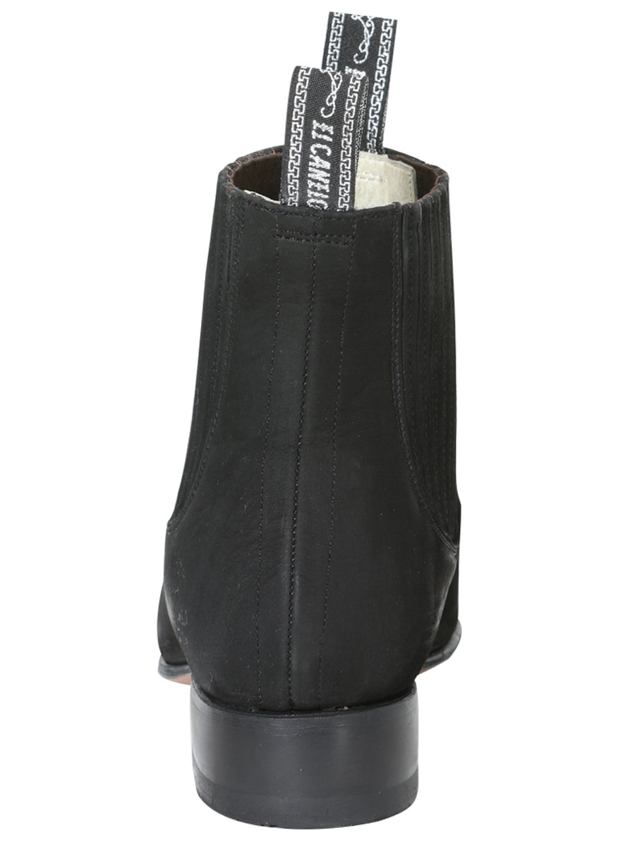 El Canelo "Plata" Premium Charro Ankle Boot – Black Nubuck – Style 3663