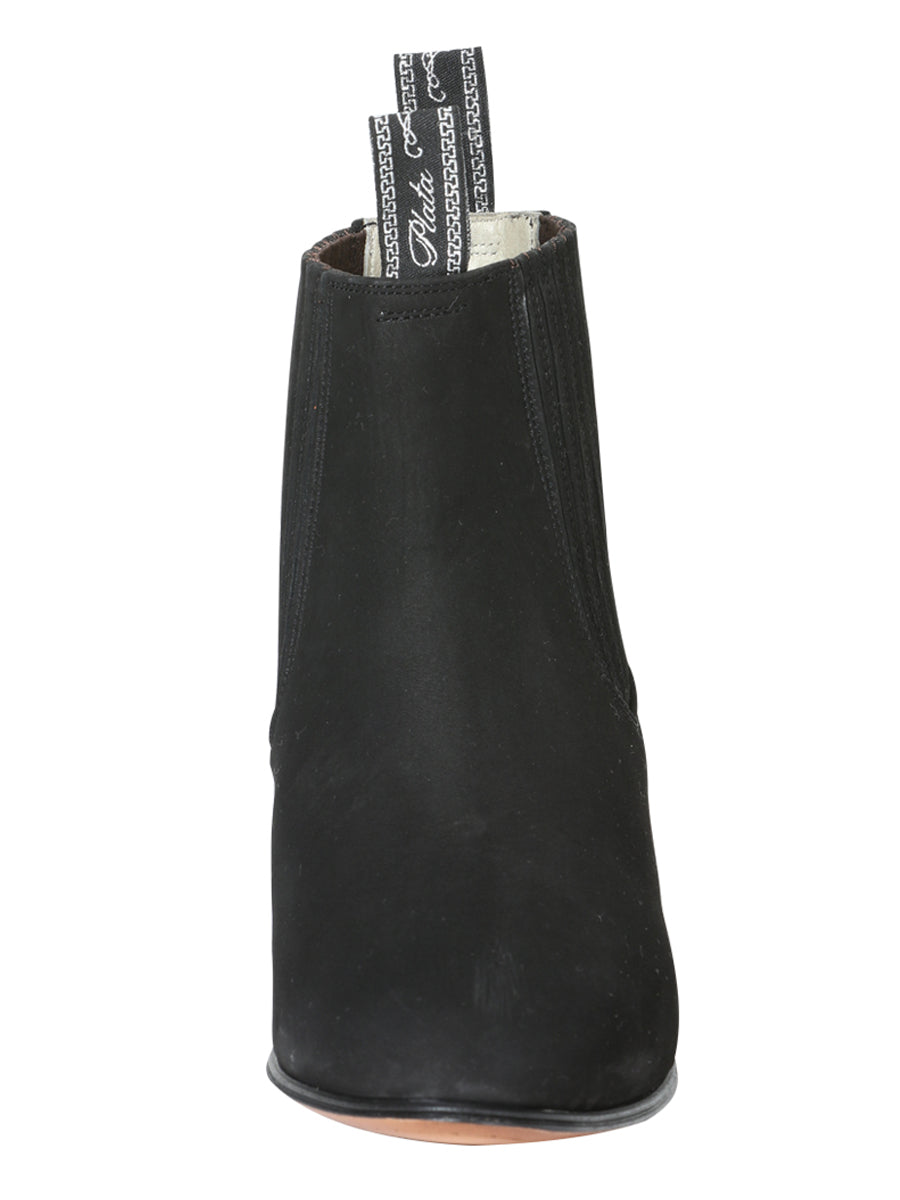 El Canelo "Plata" Premium Charro Ankle Boot – Black Nubuck – Style 3663