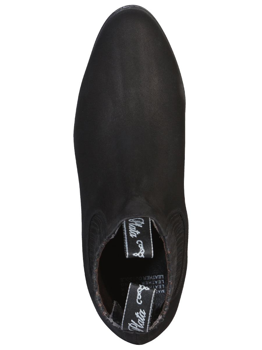 El Canelo "Plata" Premium Charro Ankle Boot – Black Nubuck – Style 3663