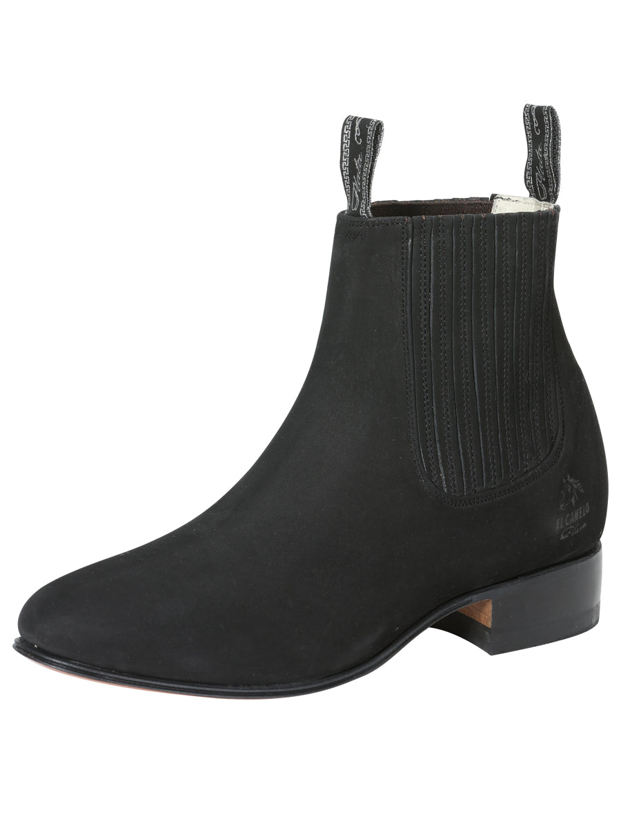 El Canelo "Plata" Premium Charro Ankle Boot – Black Nubuck – Style 3663