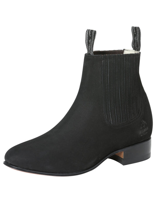 El Canelo "Plata" Premium Charro Ankle Boot – Black Nubuck – Style 3663