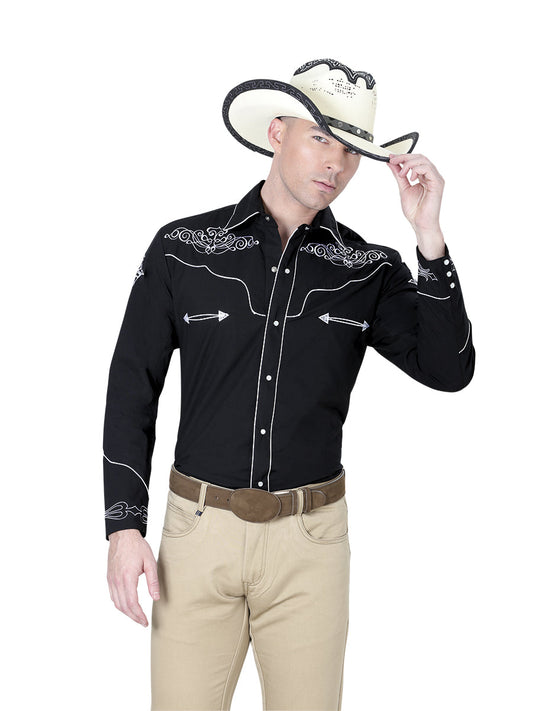 El General Charro Embroidered Western Shirt – Black/White – Style 40983