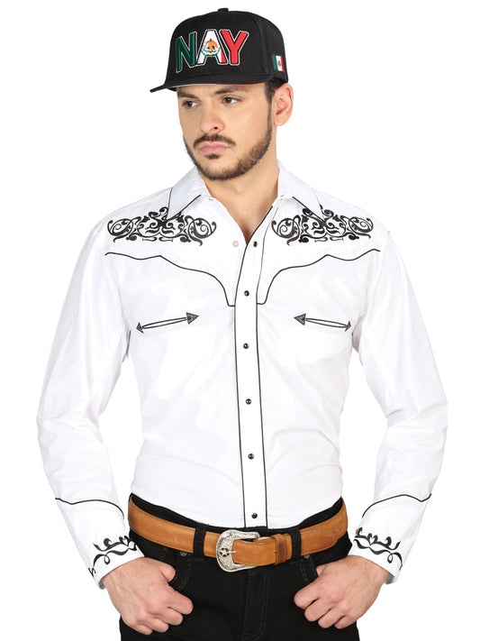 El General Charro Embroidery Western Shirt – White/Black – Style 40988