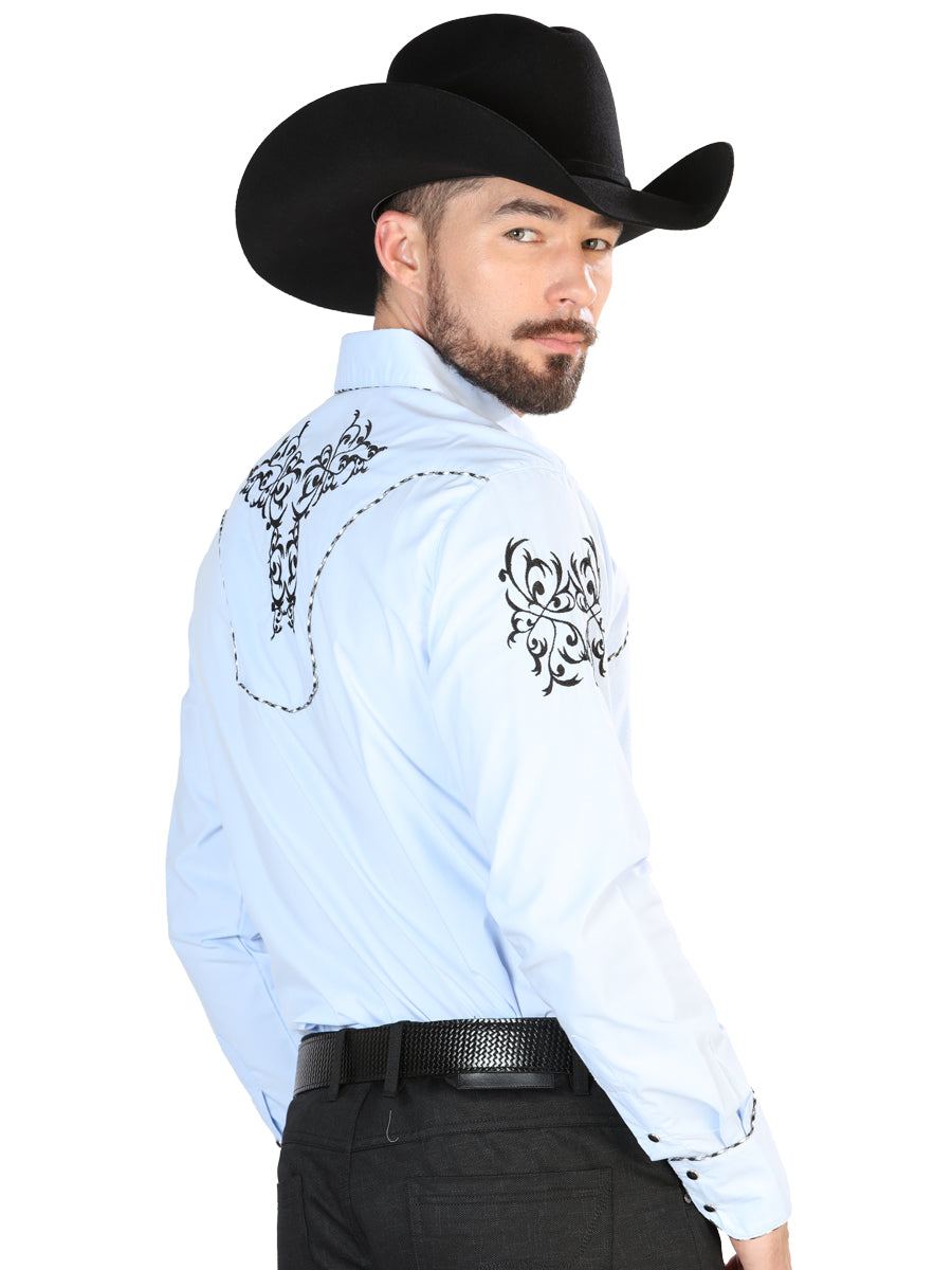 El Senor de los Cielos Men's Embroidery Western Shirt Blue/Black 42887