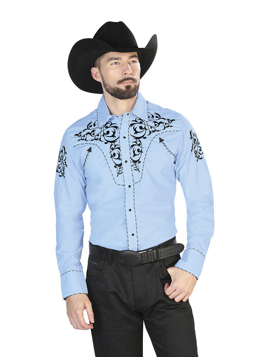 El Senor de los Cielos Men's Embroidery Western Shirt Blue/Black 42887