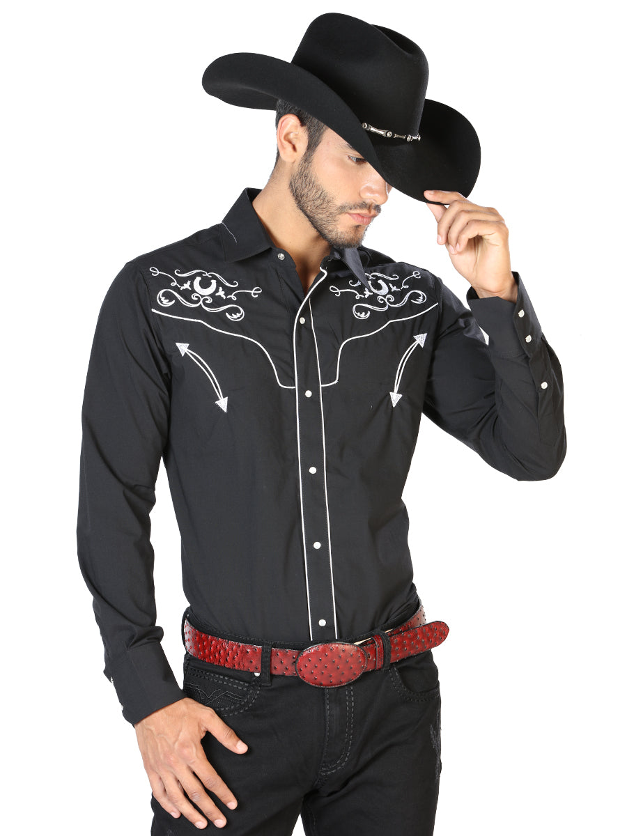 El Senor de los Cielos Men's Embroidery Western Shirt Black/White 42945