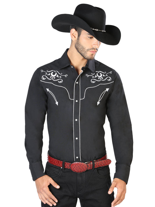 El Senor de los Cielos Men's Embroidery Western Shirt Black/White 42945