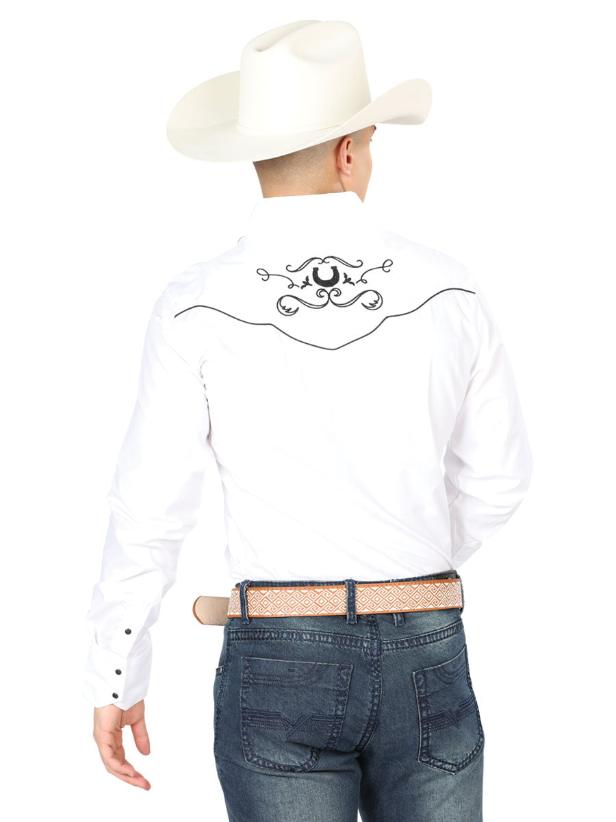 El Señor de los Cielos Charro Embroidered Western Shirt – White/Black – Style 42946