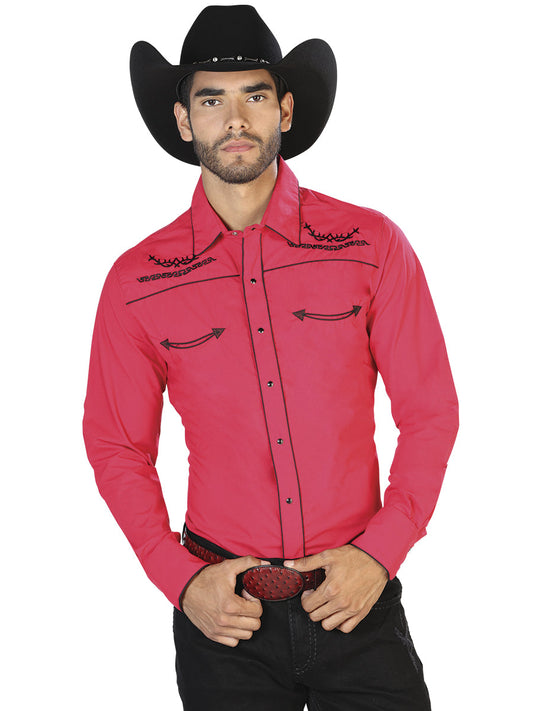 El Señor de los Cielos Charro Embroidery Western Long Sleeve Shirt – Red – Style 42952