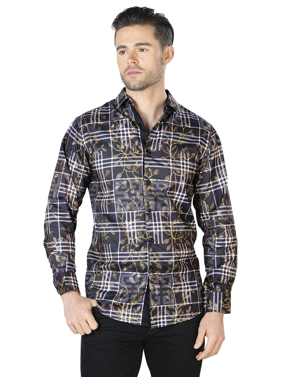 El Señor de los Cielos Long Sleeve Dress Shirt – Black/Gold – Style 44019
