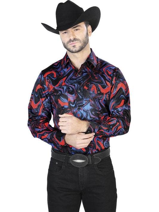Blue And Red Casual Long Sleeve Shirt 44080