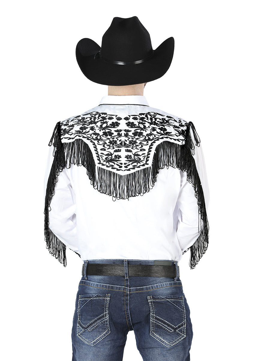 El Señor de los Cielos Fringe Embroidery Shirt White/Black 44223
