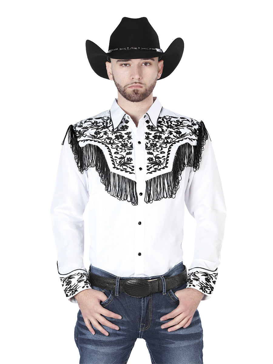 El Señor de los Cielos Fringe Embroidery Shirt White/Black 44223