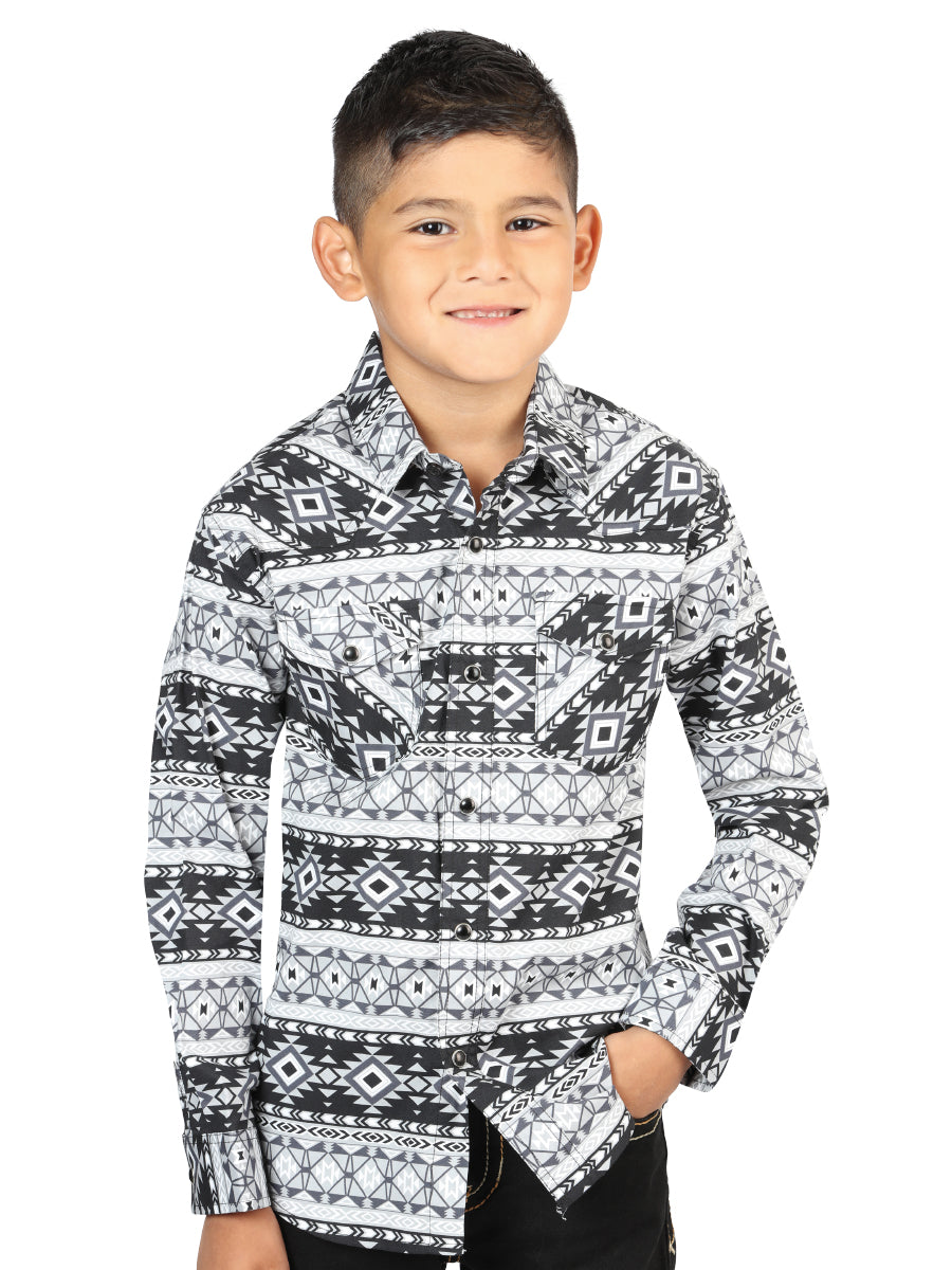 El Señor de los Cielos Kids Casual Long Sleeve Shirt – White/Black – Style 44411