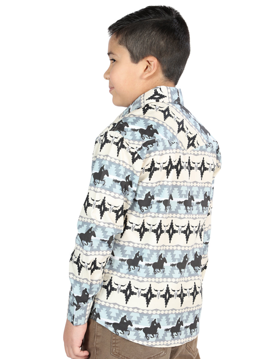 El Senor de los Cielos Kids Western Shirt - Blue 44494