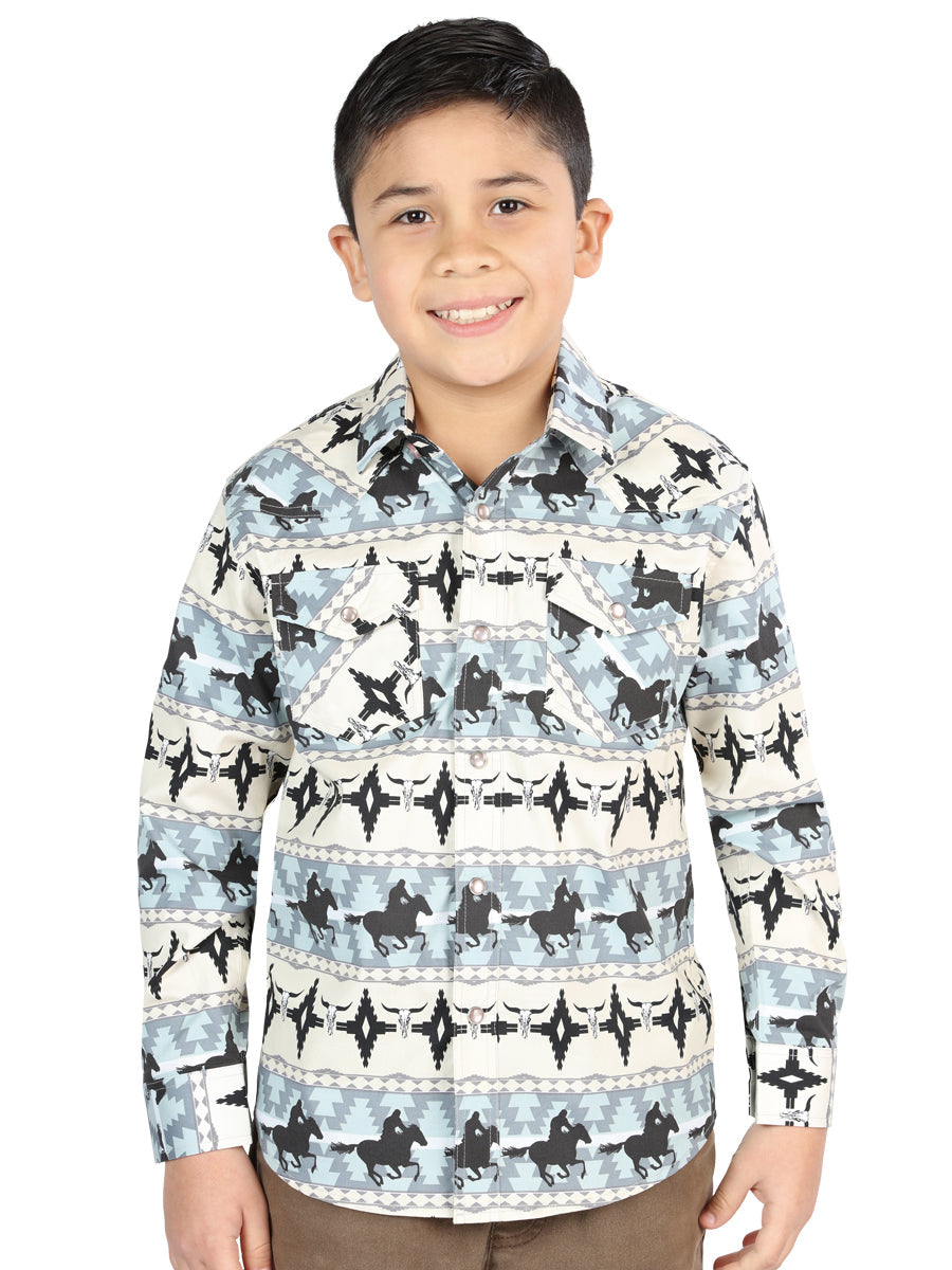 El Senor de los Cielos Kids Western Shirt - Blue 44494