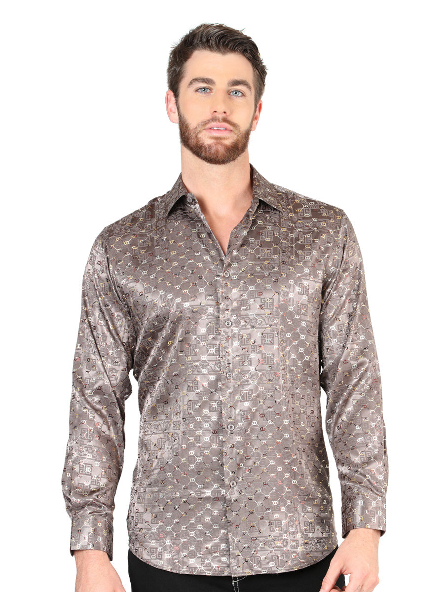 El Senor de los Cielos Men's Brown Casual Long-Sleeve Shirt 44576