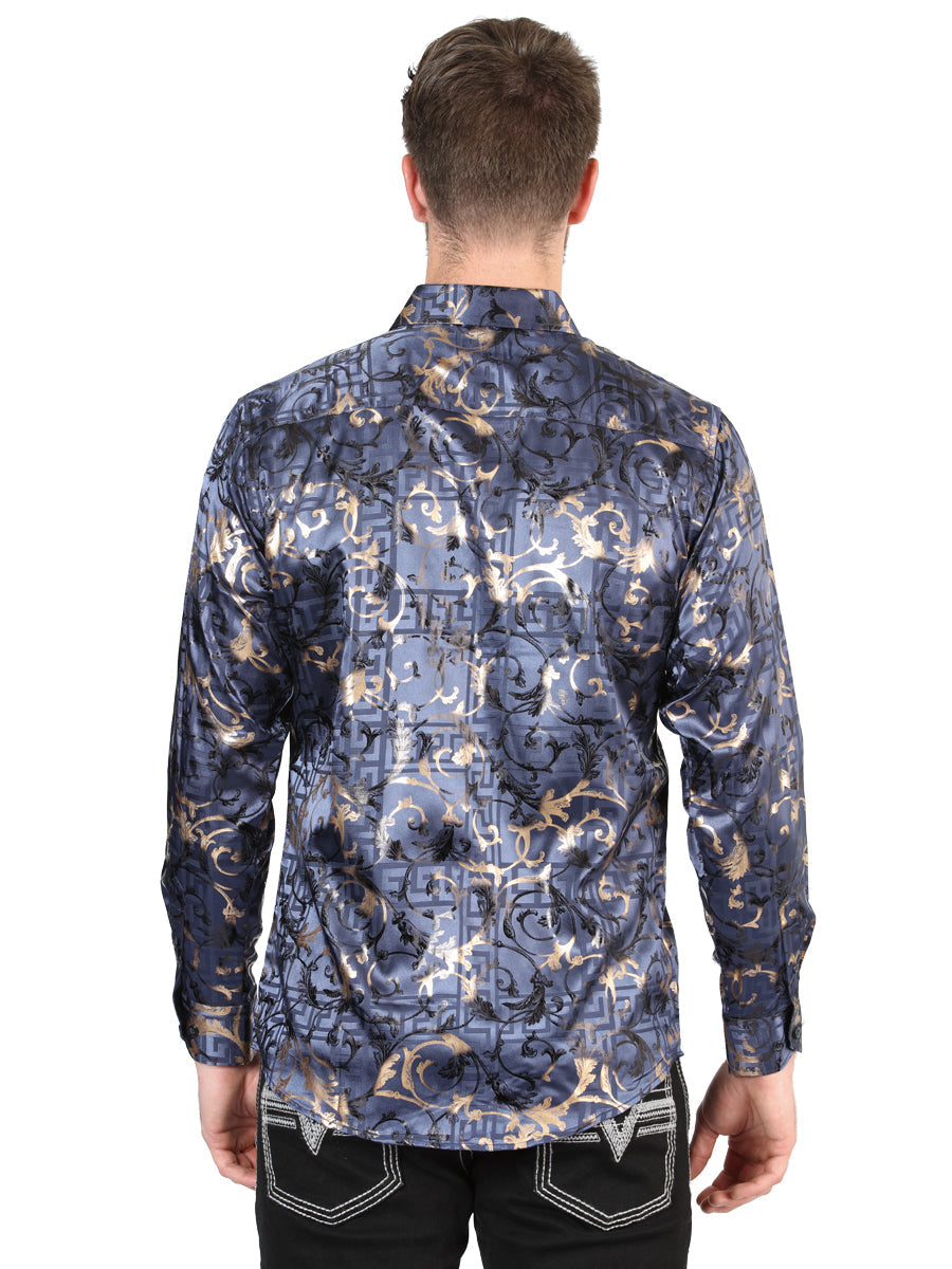 El Senor de los Cielos Men's Navy Blue Casual Long-Sleeve Shirt 44589