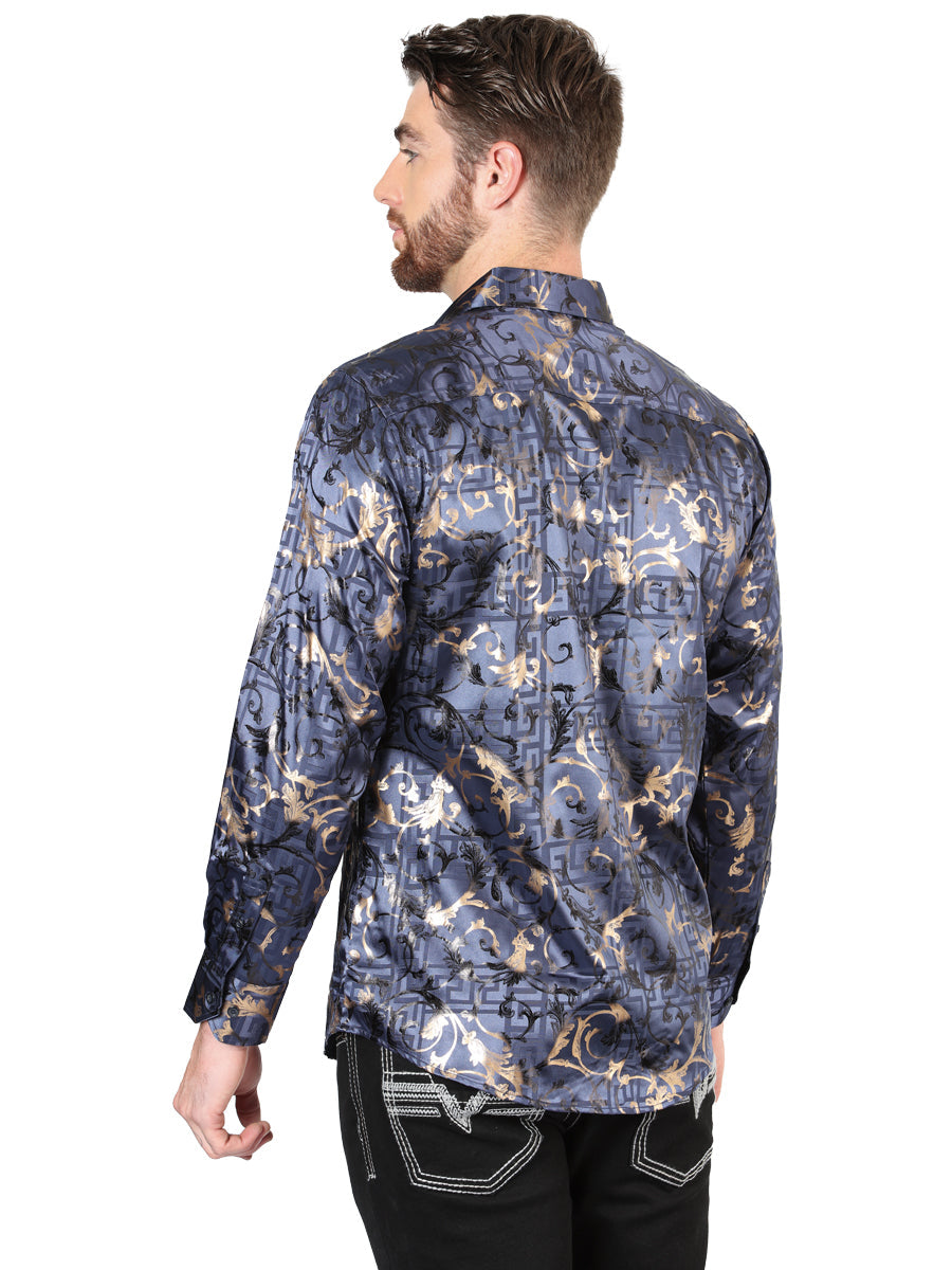 El Senor de los Cielos Men's Navy Blue Casual Long-Sleeve Shirt 44589