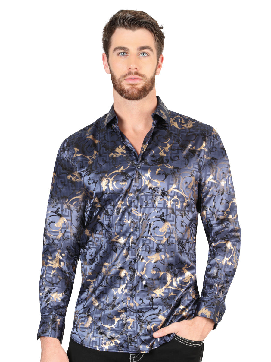 El Senor de los Cielos Men's Navy Blue Casual Long-Sleeve Shirt 44589