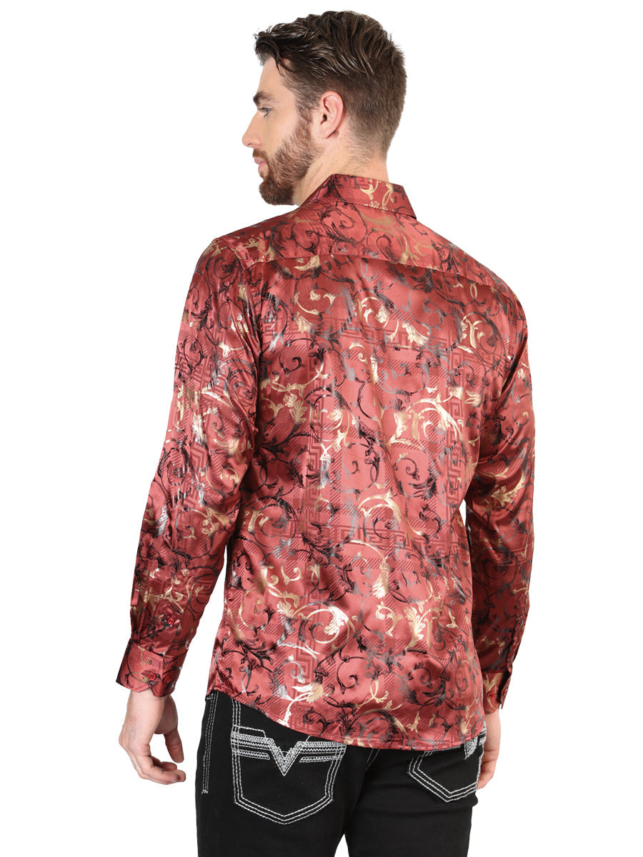 El Senor de los Cielos Men's Burgundy Casual Long-Sleeve Shirt 44590