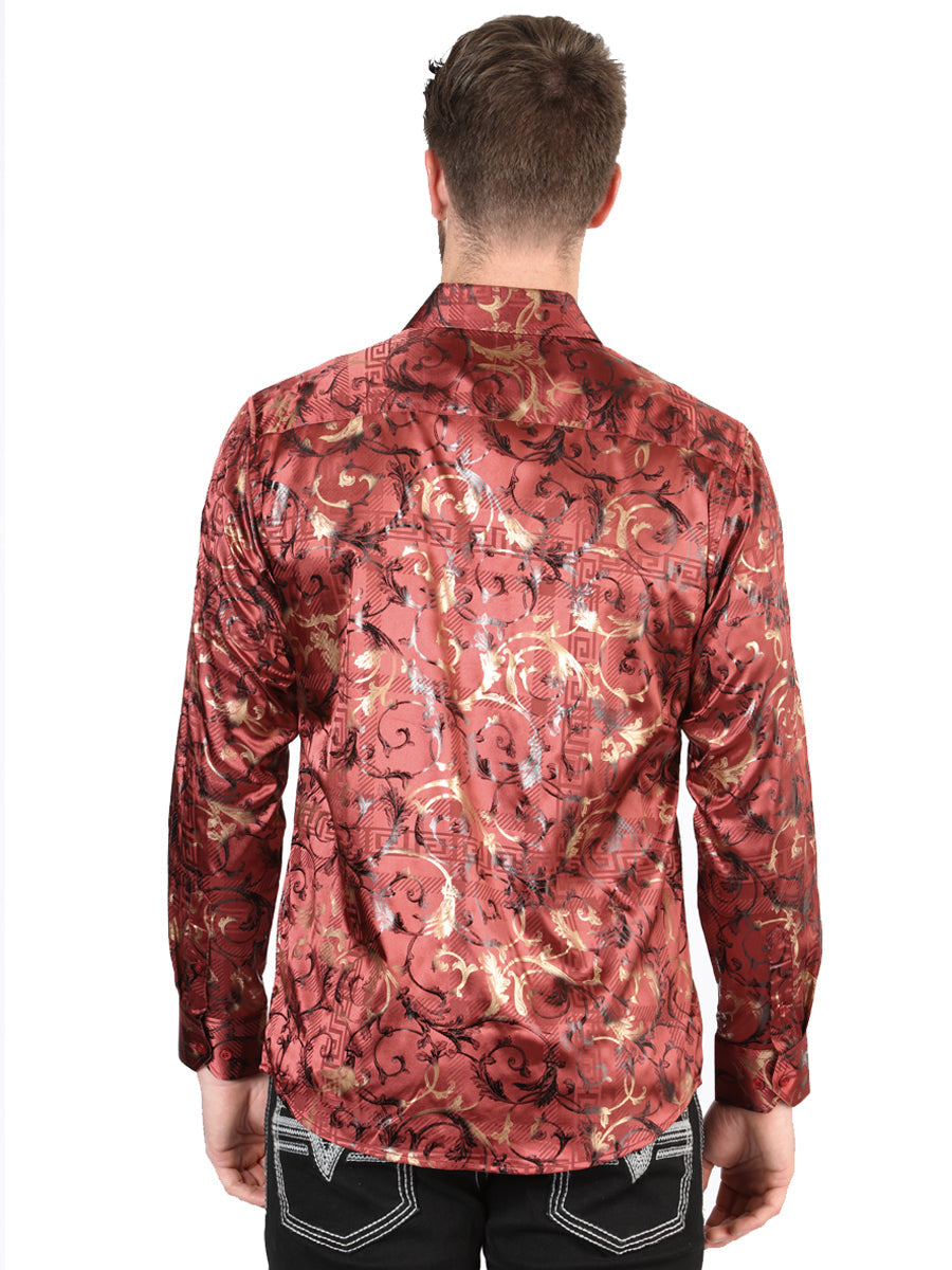 El Senor de los Cielos Men's Burgundy Casual Long-Sleeve Shirt 44590