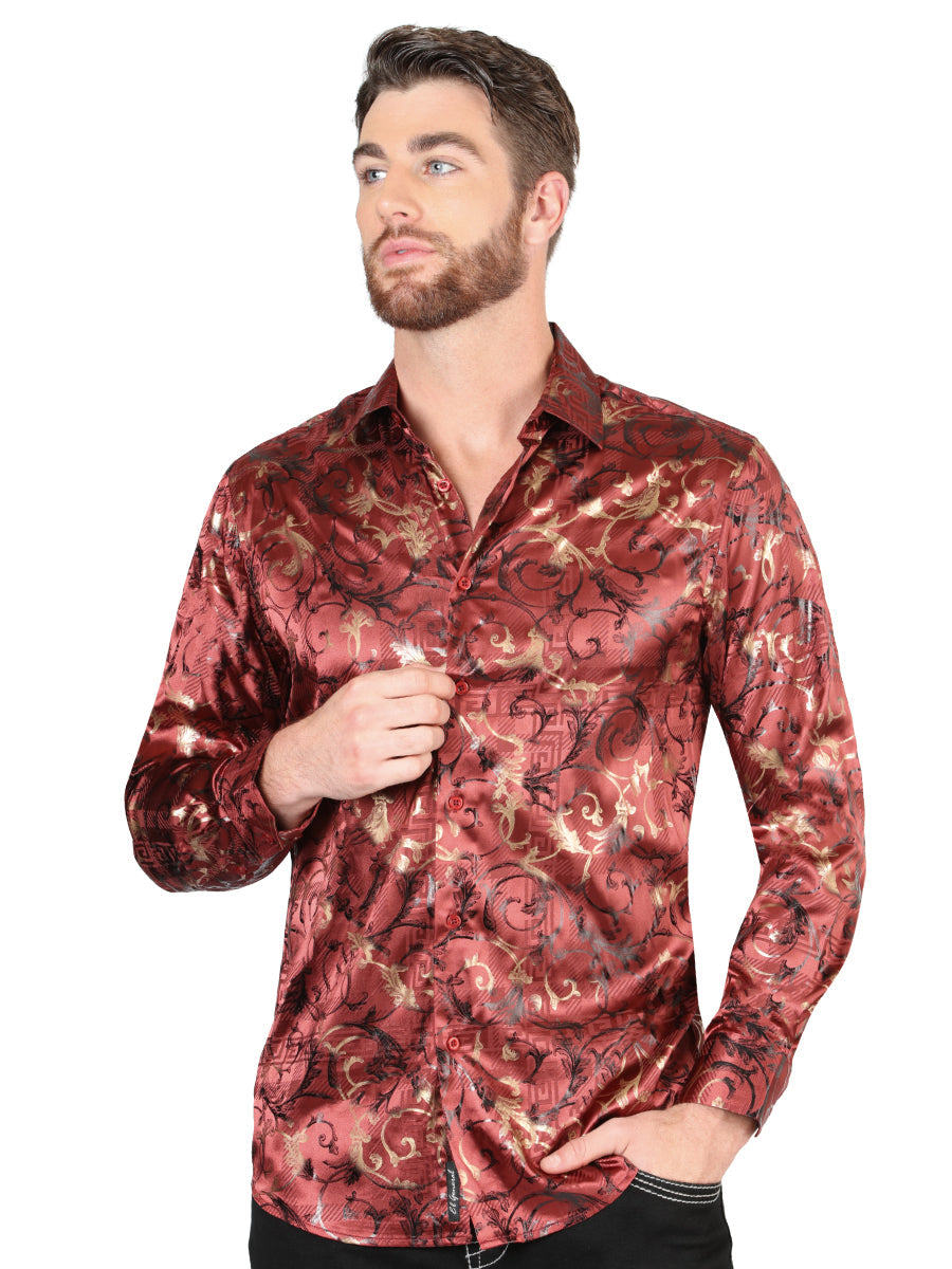 El Senor de los Cielos Men's Burgundy Casual Long-Sleeve Shirt 44590