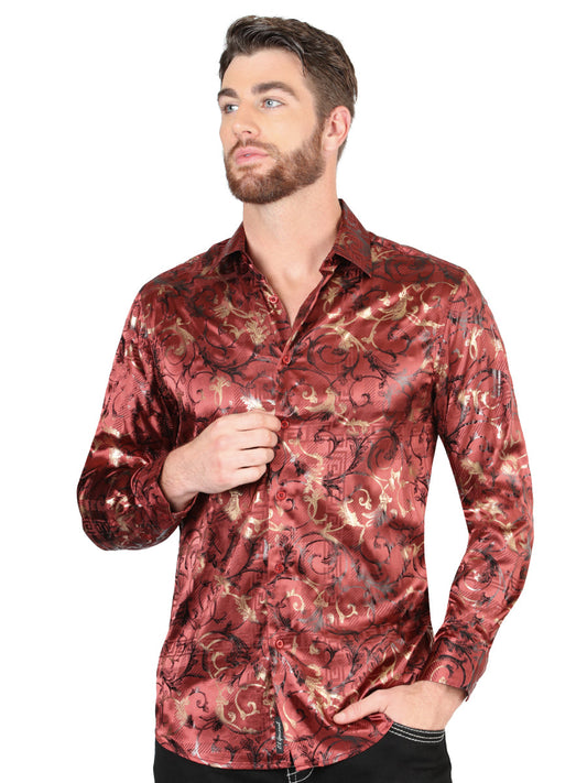El Senor de los Cielos Men's Burgundy Casual Long-Sleeve Shirt 44590