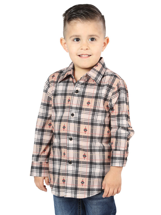 El Senor De los Cielos Kids Casual Long Sleeve Shirt - Beige/Black 44732