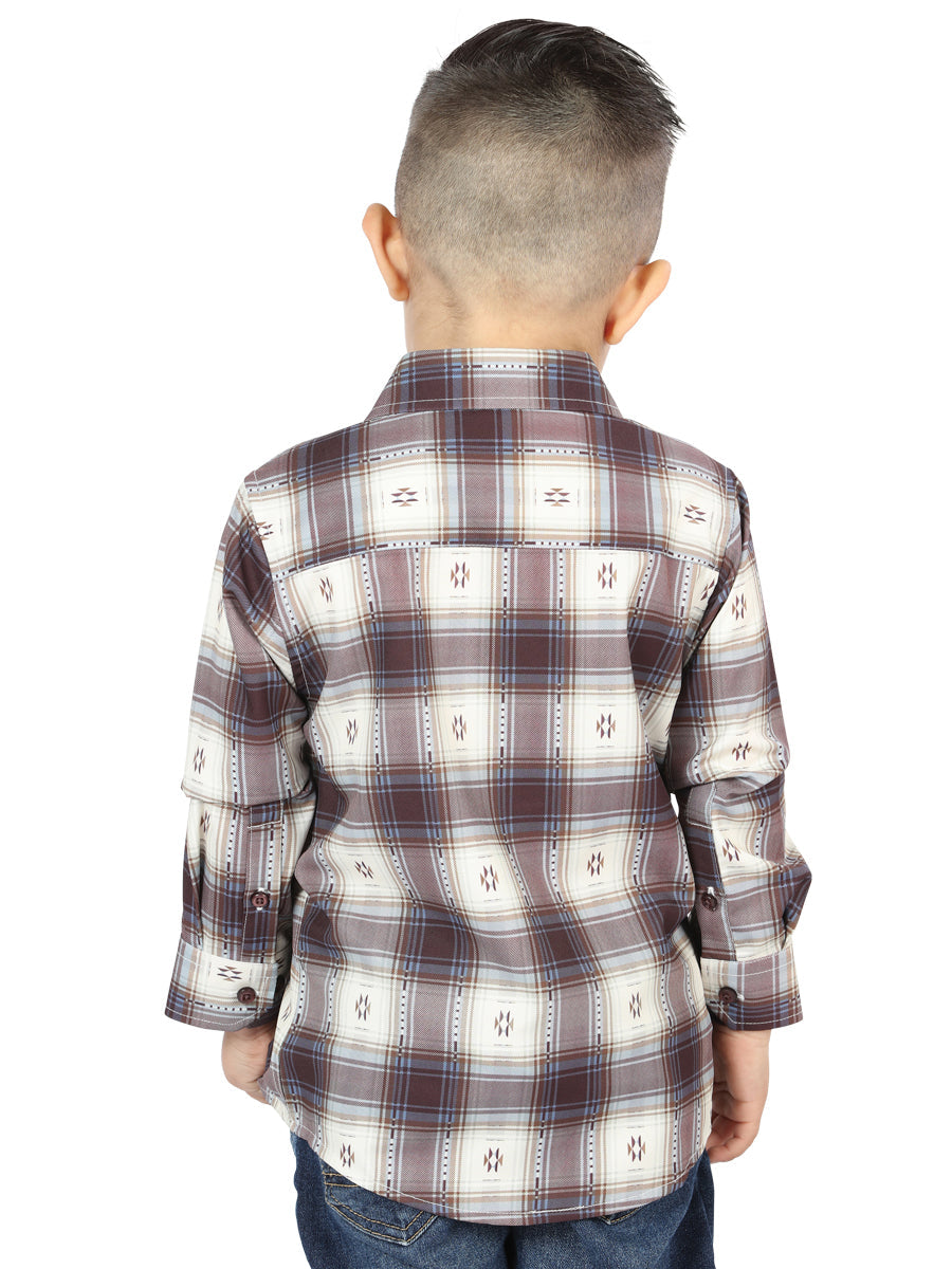 El Senor de los Cielos Casual Long Sleeve Shirt - Beige/Burgundy 44747