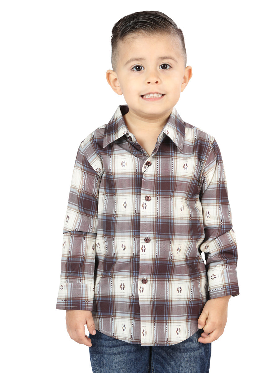 El Senor de los Cielos Casual Long Sleeve Shirt - Beige/Burgundy 44747
