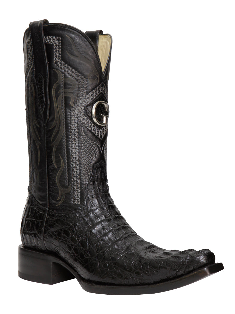 El General Men's Exotic Caiman Nuca Hornback Cowboy Boots - Black 45081
