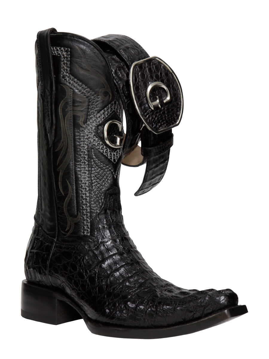 El General Men's Exotic Caiman Nuca Hornback Cowboy Boots - Black 45081