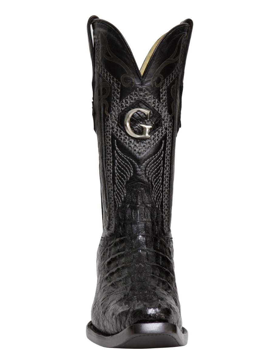 El General Men's Exotic Caiman Nuca Hornback Cowboy Boots - Black 45081