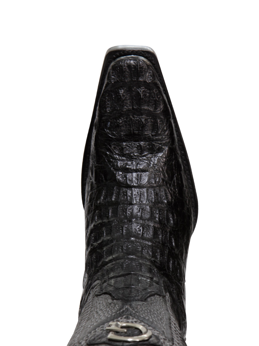 El General Men's Exotic Caiman Nuca Hornback Cowboy Boots - Black 45081