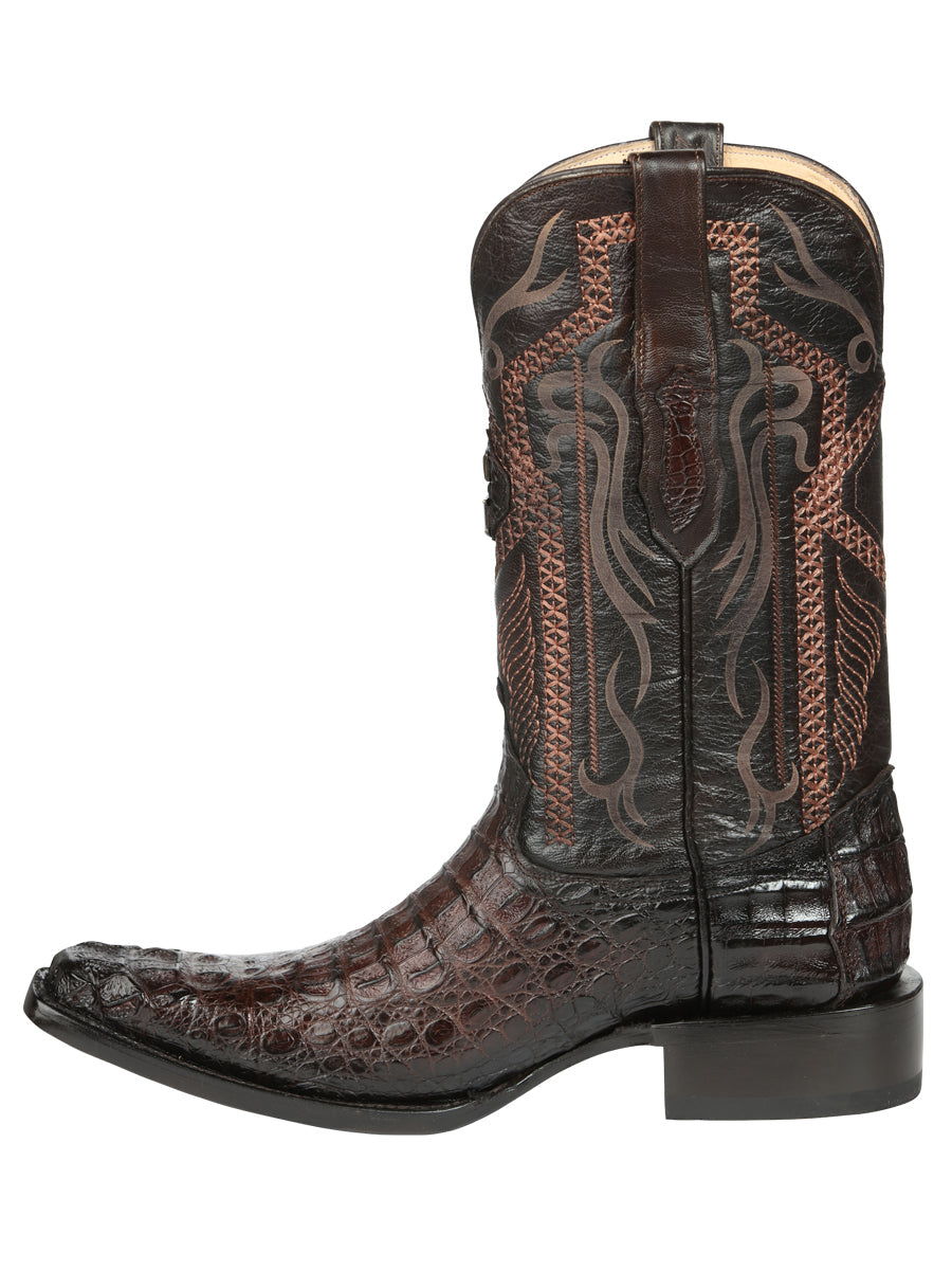 El General Men's Exotic Caiman Nuca Hornback Cowboy Boots - Brown 45082