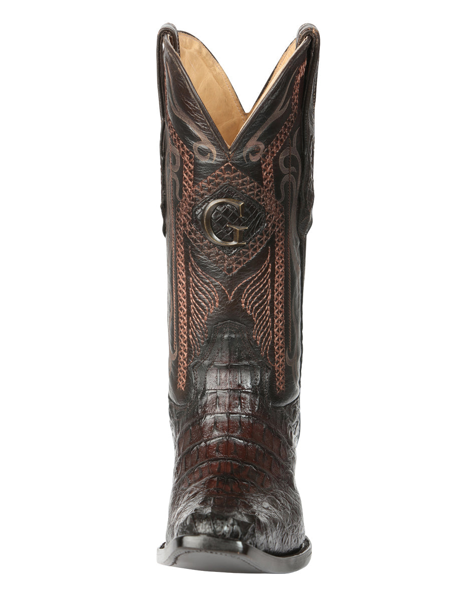 El General Men's Exotic Caiman Nuca Hornback Cowboy Boots - Brown 45082