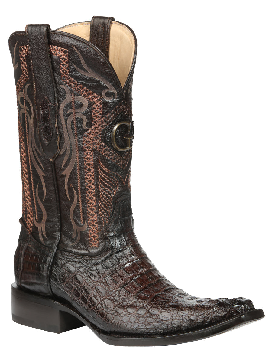 El General Men's Exotic Caiman Nuca Hornback Cowboy Boots - Brown 45082